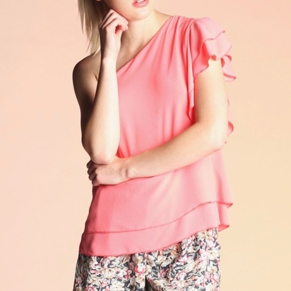 Black Tyche One Shoulder Ruffle Top sz L - Picture 2 of 4